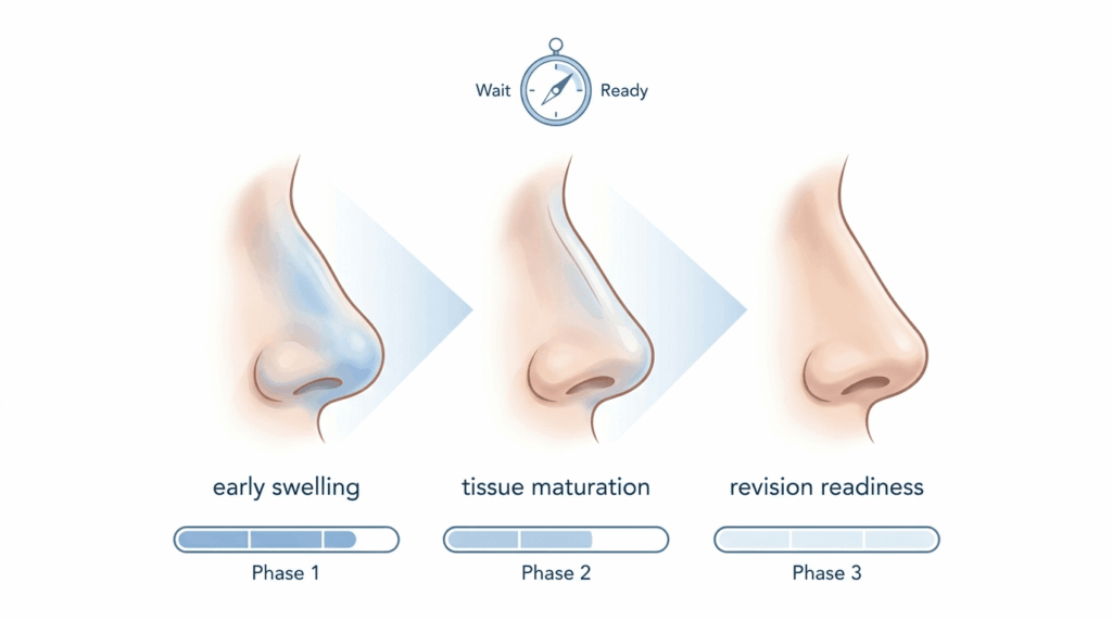 Medical illustration showing the healing timeline before revision rhinoplasty