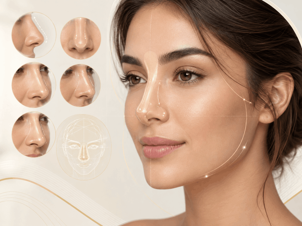 Medical illustration showing realistic contour improvements achievable with non-surgical rhinoplasty