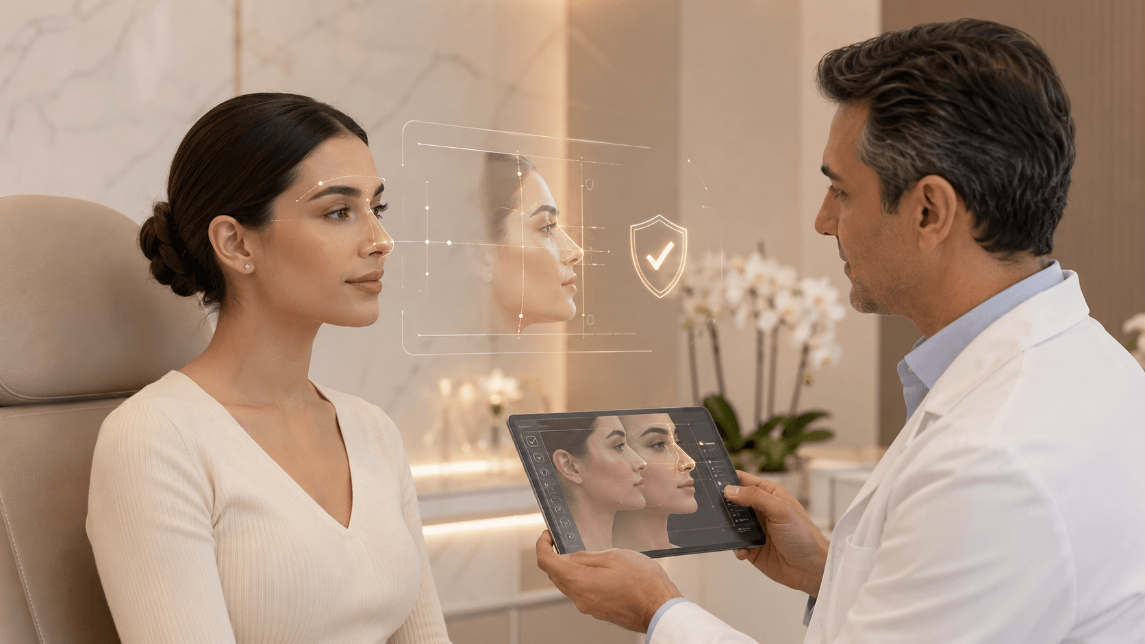 Consulta médica de rinoplastia centrada en la seguridad del paciente y la planificación personalizada